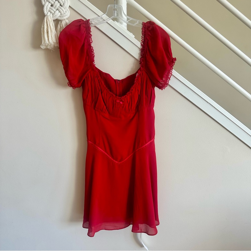 Reformation Ondine Short Sleeve Mini Dress Lipstick Bright Red Size 6 NWT - Picture 5 of 16